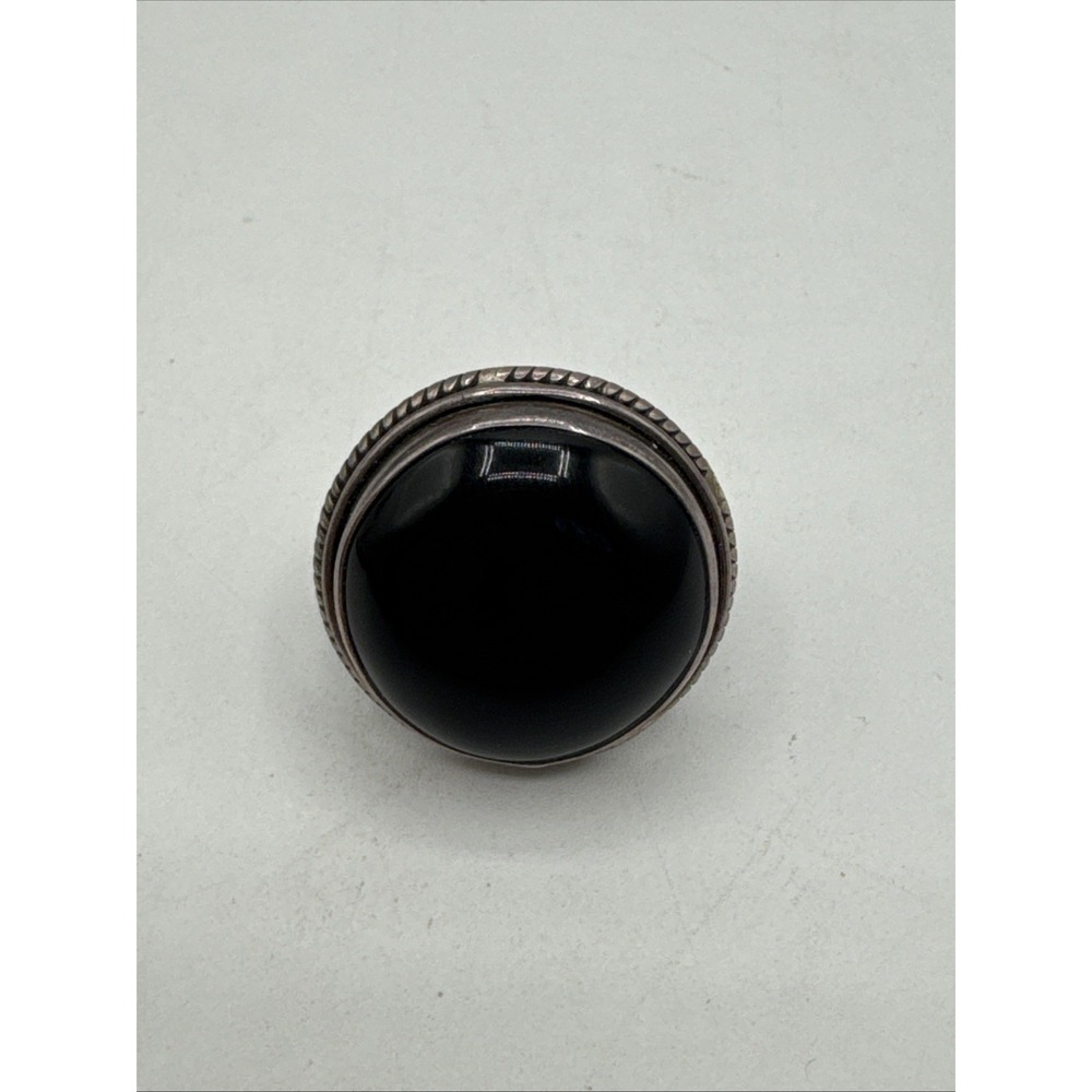 Large Sterling Silver & Polished Black‎ Onyx Ring 925 Vintage Etched 13g Sz 6.75